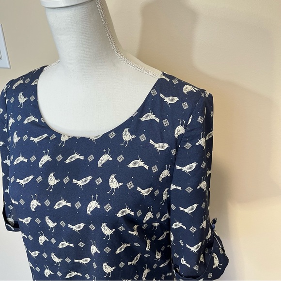 Lily Rose Bird Print 3/4 Sleeve Mini Dress - Picture 4 of 15